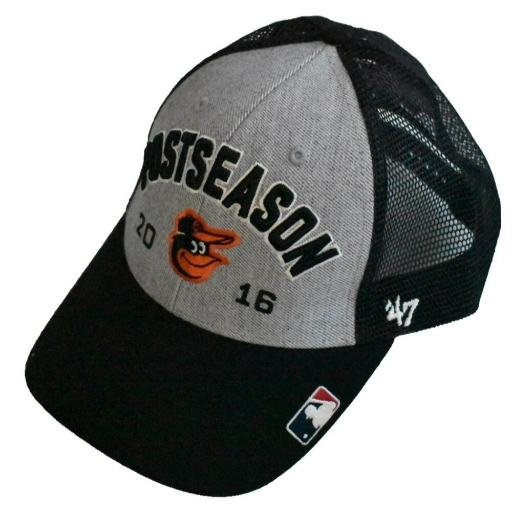 Baltimore Orioles 2016 Post Season 47 Brand Trucker SnapBack Hat Gray Black